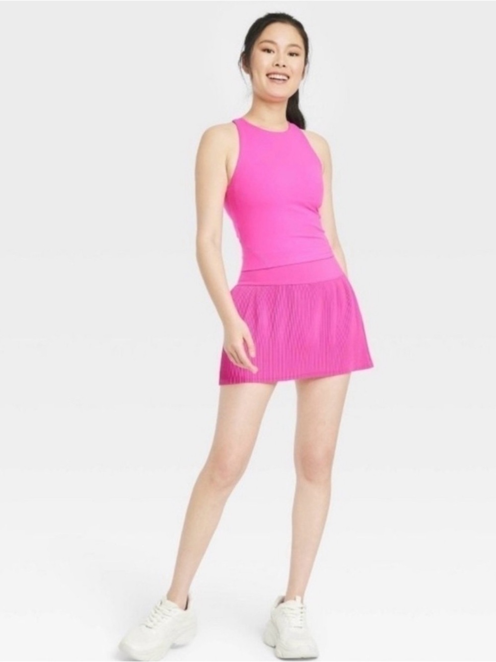 Women's Hot Pink Pleated Active Skort and Tank SET